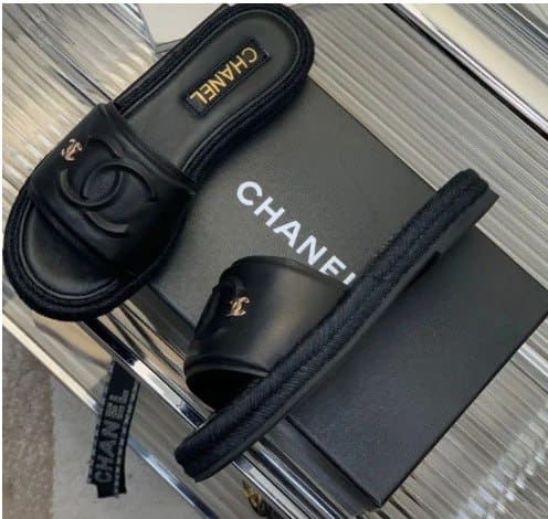 Chanel Black Slide Cc Logo
