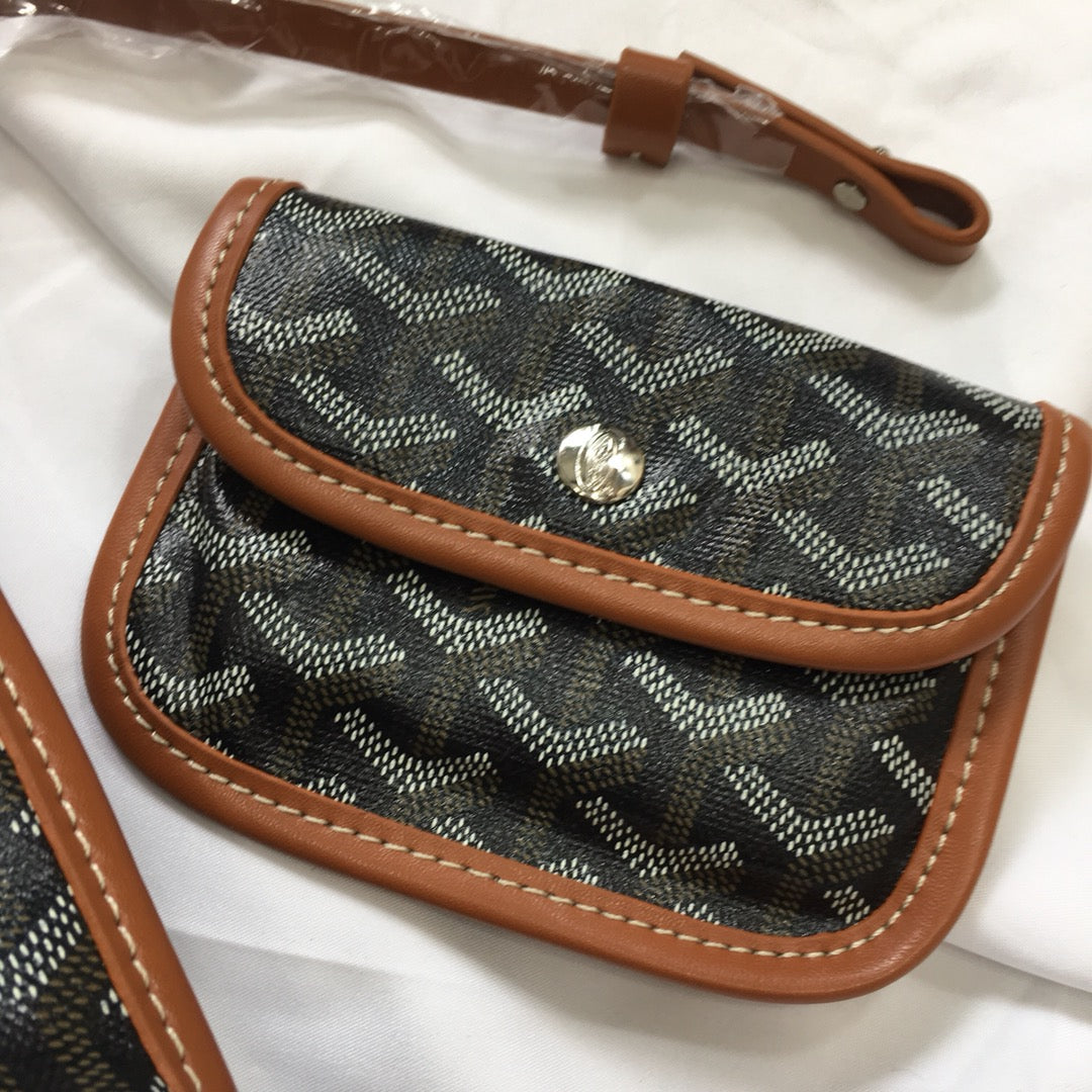 Goyard Anjou Mini Bag 20cm Black And Tan Canvas