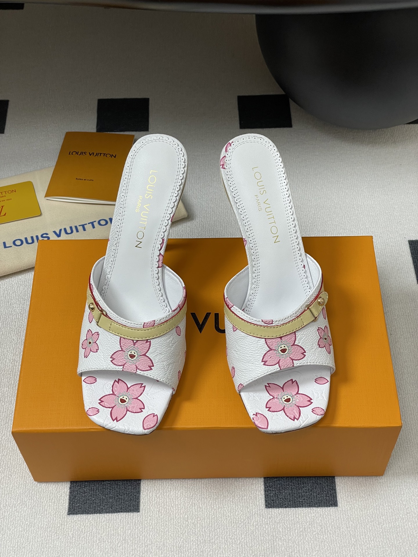 Louis Vuitton x Takashi Murakami Cherry Blossom Mule White Monogram Canvas