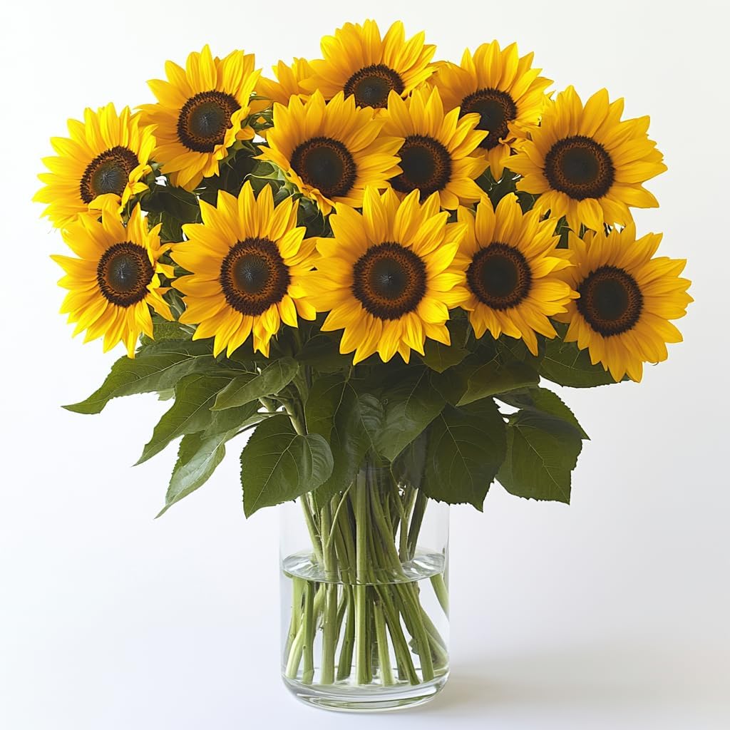GlobalRose 15 Fresh Cut Yellow Sunflowers - Beautiful Sunbright Blooms - Fresh Flowers Bouquet for Delivery