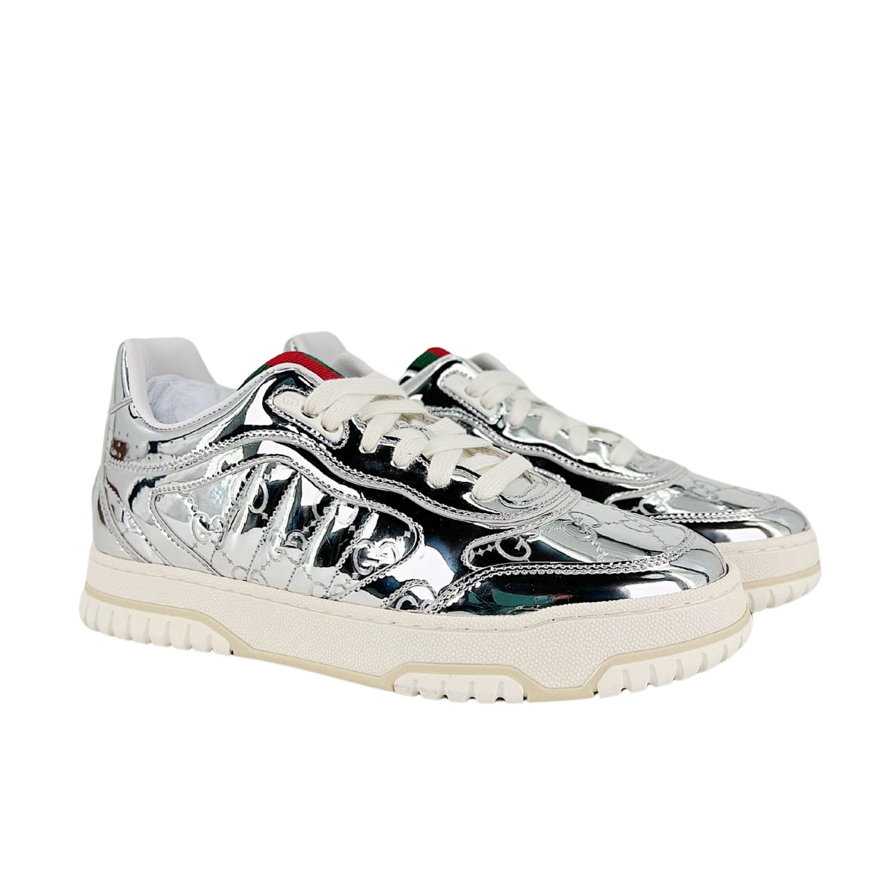 Gucci Women’S Re Web Sneaker Silver 825961 Fad56 8144