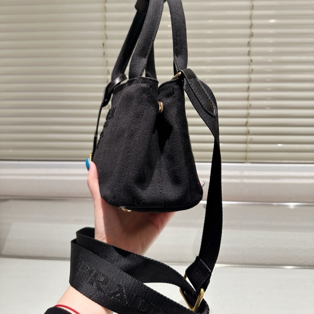 Prada Small Cotton Canvas Handbag Black 22Cm