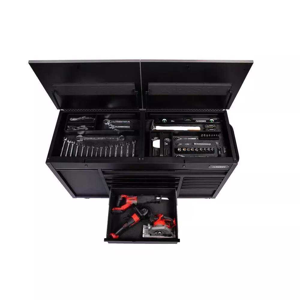 Husky 63 in. W x 23 in. D Heavy Duty 11-Drawer Mobile Workbench Cabinet with Flip-Top Stainless Steel Top in Matte Black