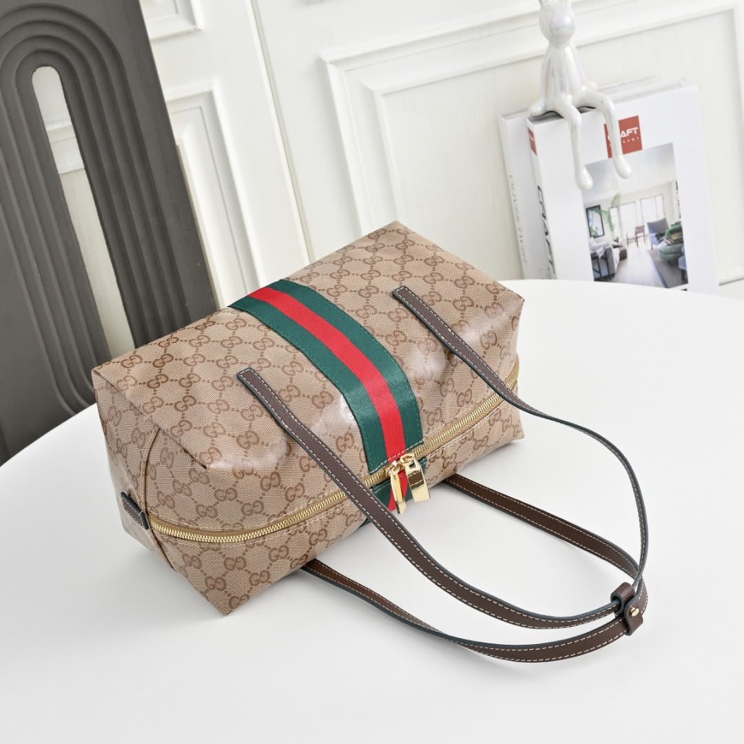 Gucci Melrose Medium Boston Bag 29cm/11.4in Sand And Brown GG Canvas 875228 FAF79 8547