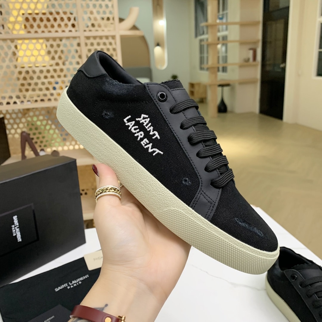 Saint Laurent Court Classic Embroidered Sneakers Black 611106Gup501000
