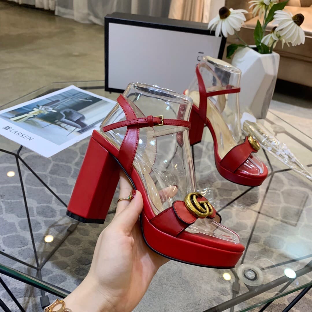 Gucci Gg Leather Heeled Sandal Red