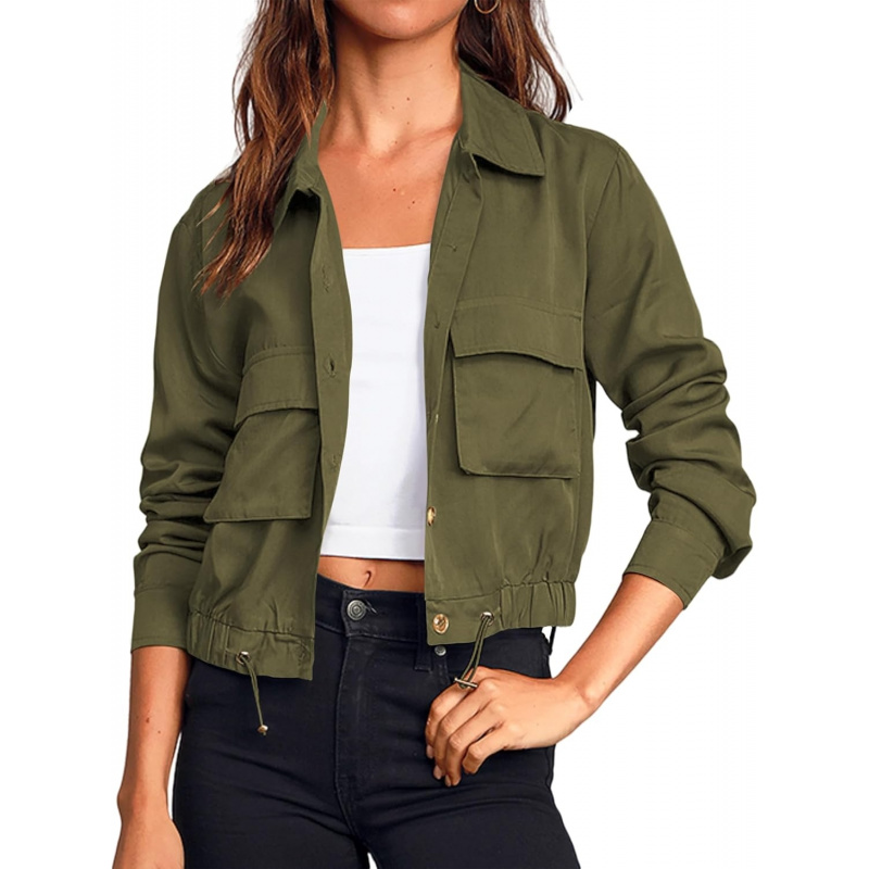 Women's Military Safari Cropped Jackets Button