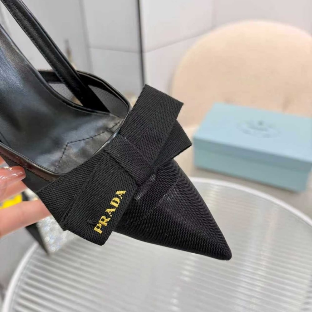 Prada Mesh Fabric Slingback Pumps In Black
