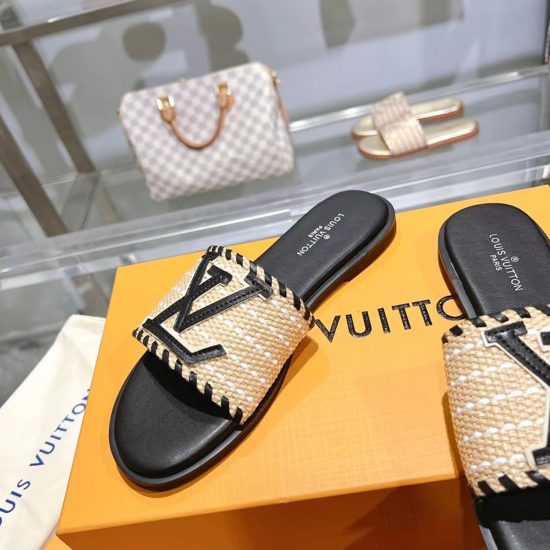 Louis Vuitton Lock It Flat Raffia Mules Black