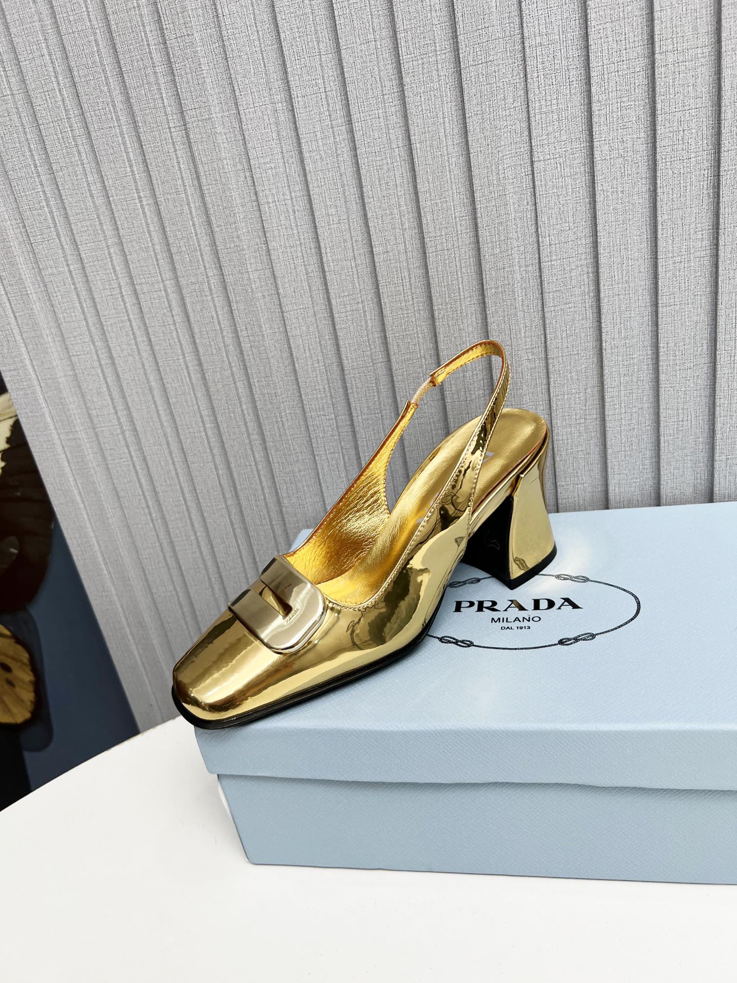 Prada Leather Slingback Pumps Gold