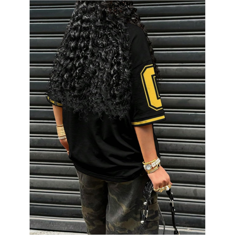 Jersey Shirts for Women Number Graphic Print V Neck Baggy Tees Hip Hop Streetwear