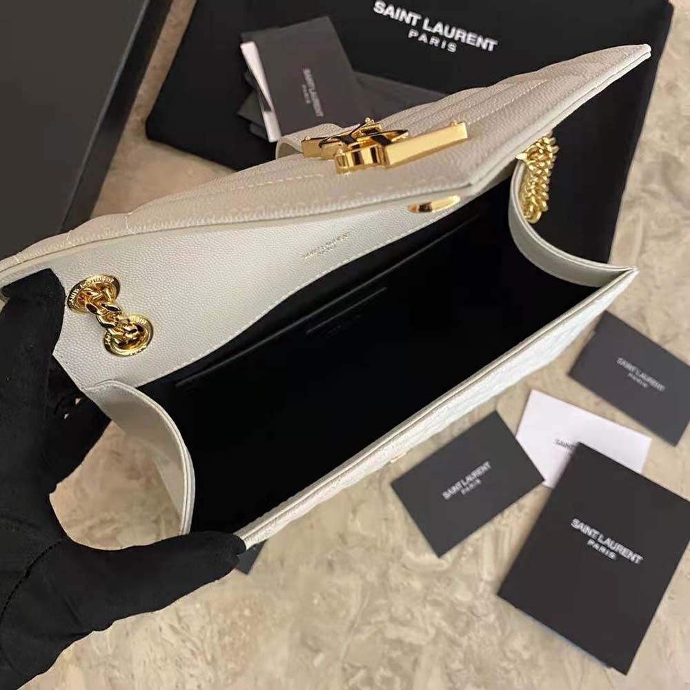 Saint Laurent Envelope Small Bag In Mix Matelasse Grain De Poudre Embossed White