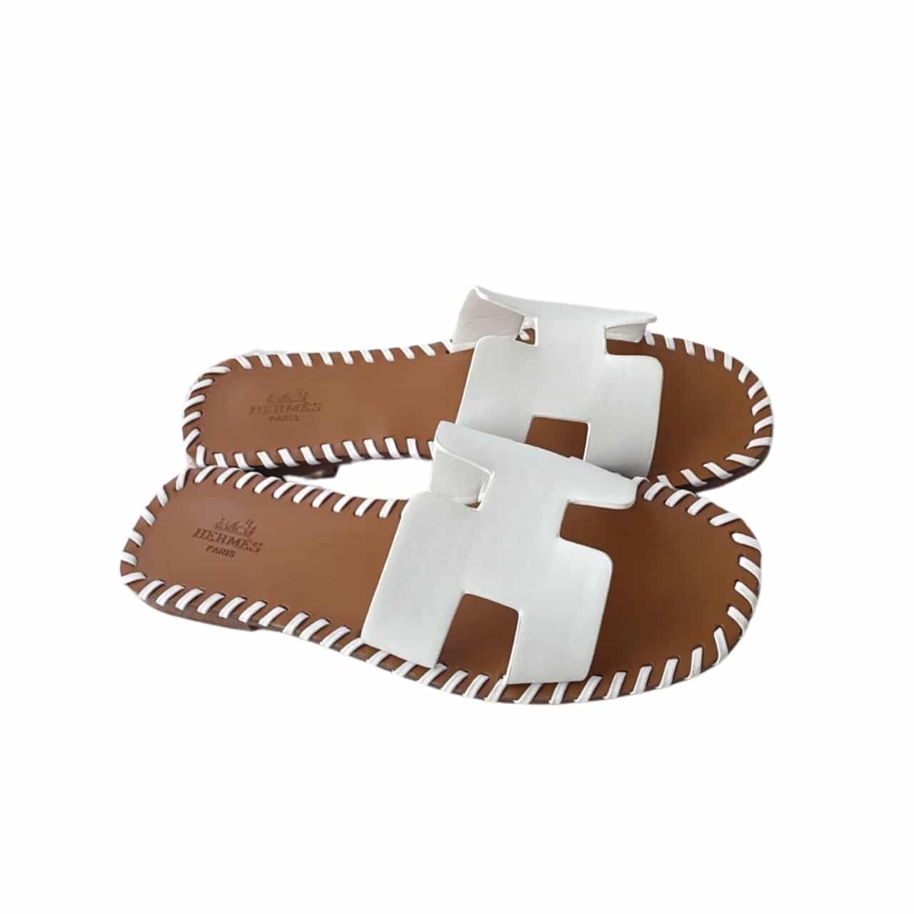 Herm?S Oran Sandals Stitching In Brown And White