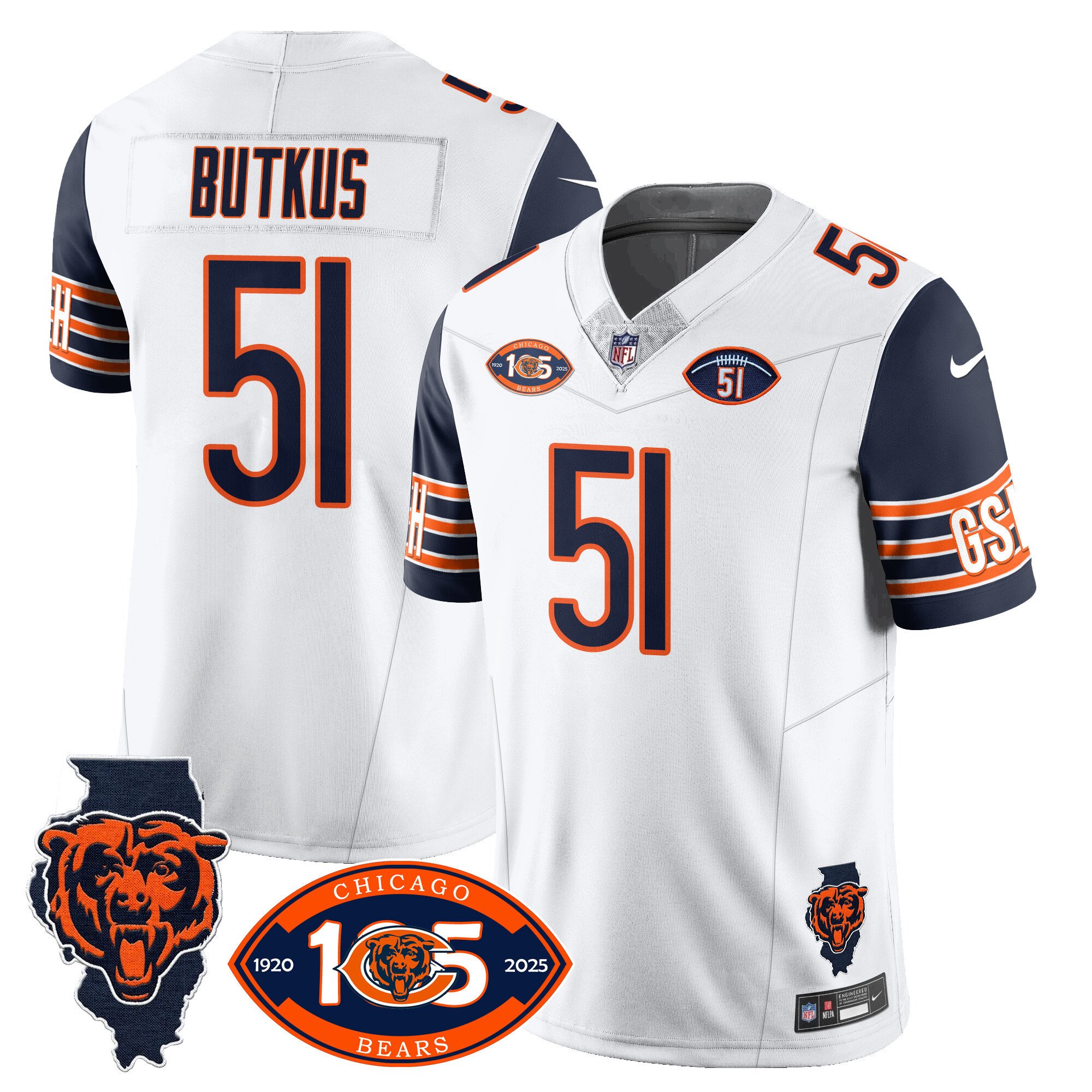 Men’s Chicago Bears 1920-2025 The Chicago Bears Vapor Limited Jersey – All Stitched