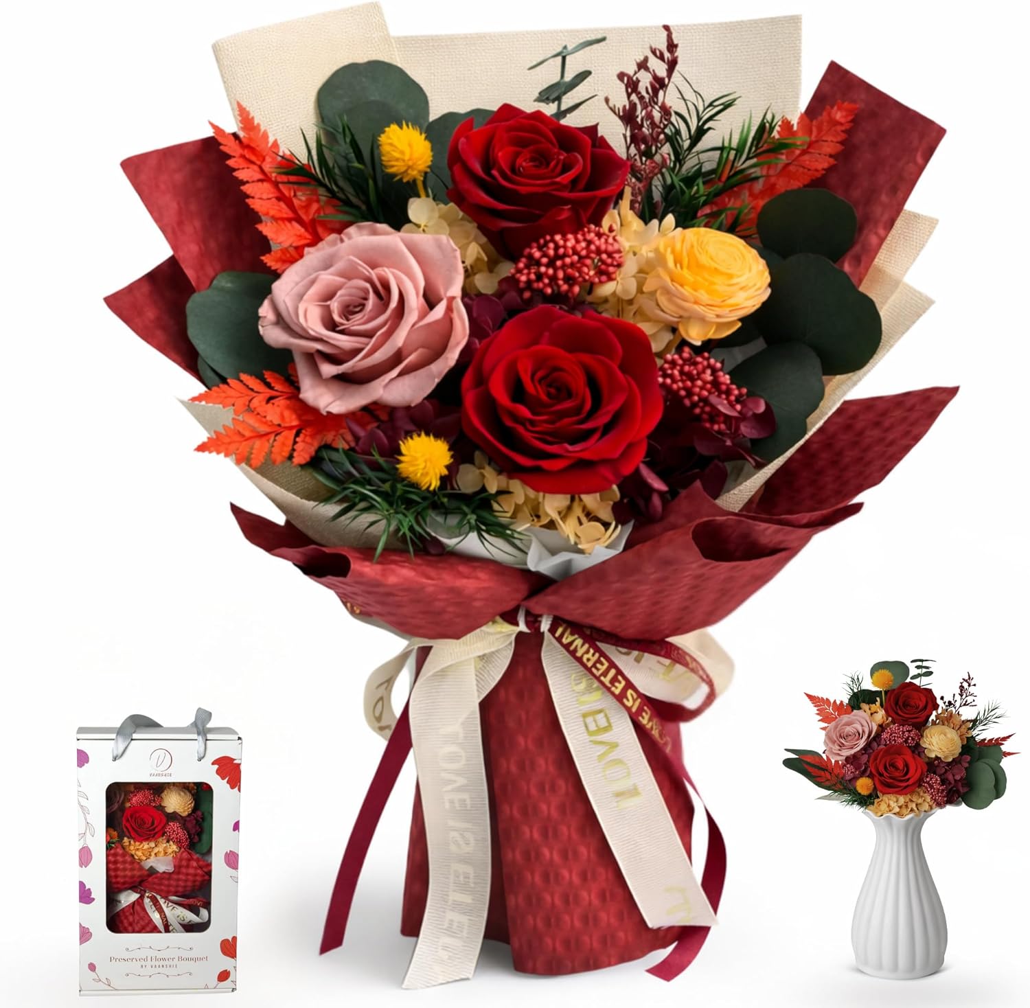Flowers for Delivery Prime Red Preserved Flower Bouquet – Long Lasting Roses Gift for Her, Eternal Flowers for Valentine’s Day, Anniversary, Birthday & Romantic Home Décor