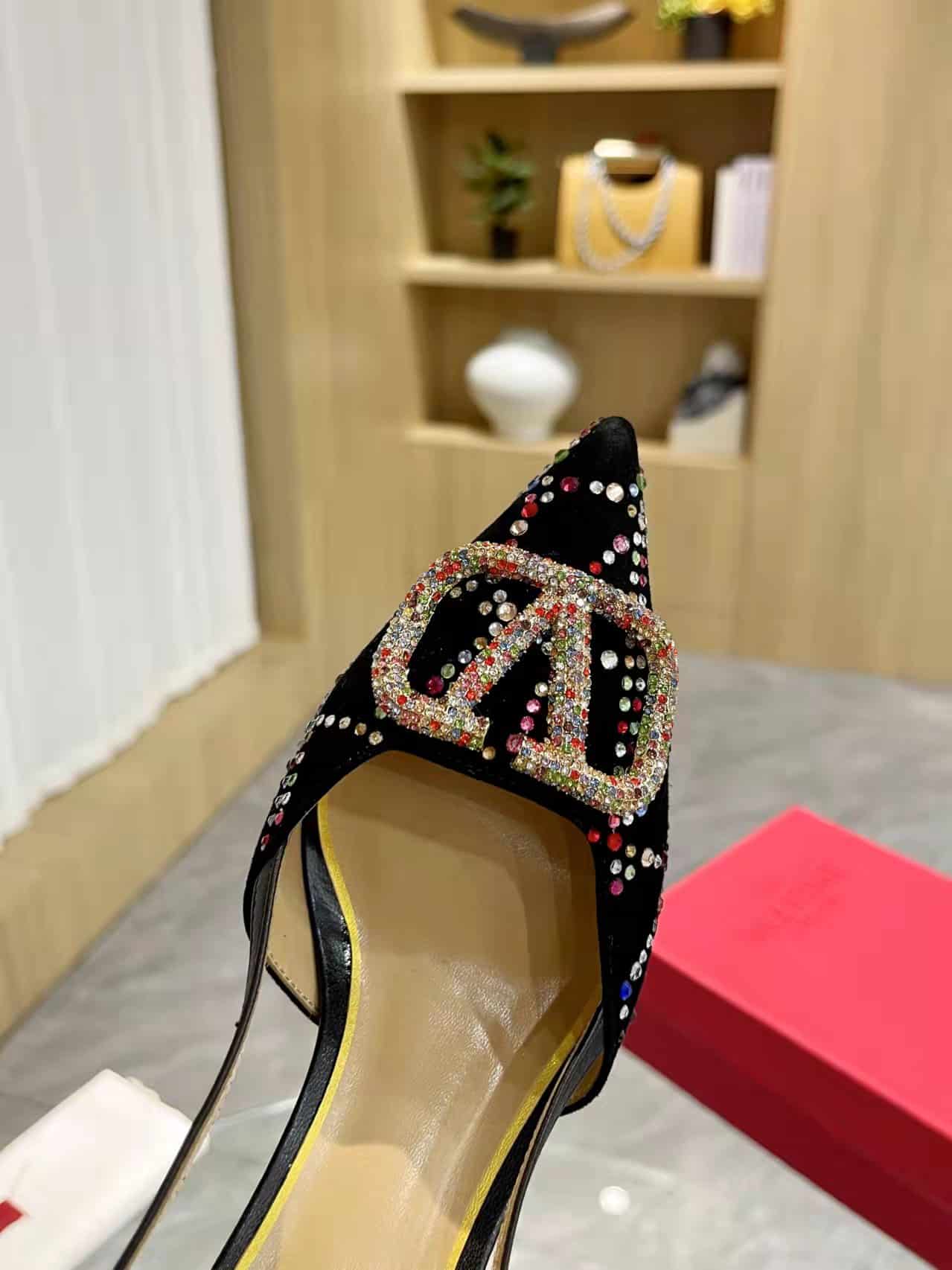 Valentino VLogo Signature Back Strap Crystal High Heels Black