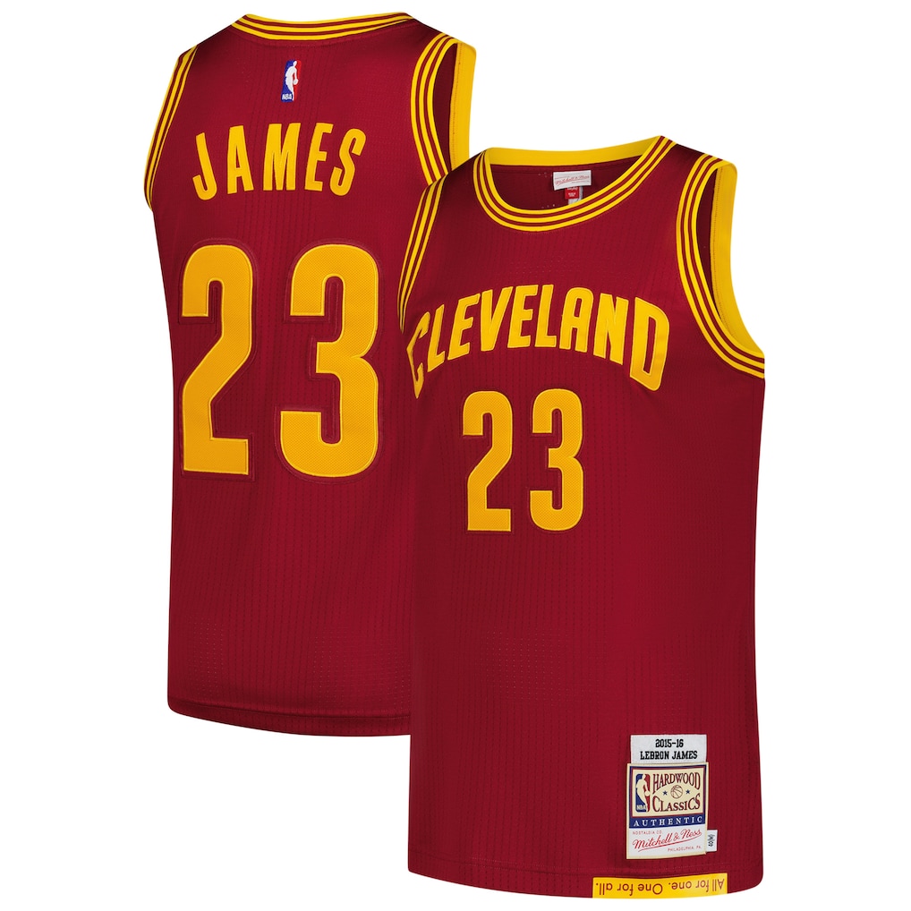 Men's Cleveland Cavaliers LeBron James Mitchell & Ness Wine Hardwood Classics 2015/16 Authentic Jersey