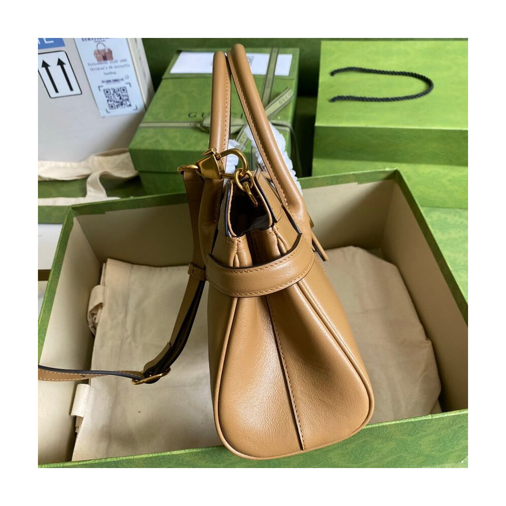 Gucci Small Top Handle Bag with Double G in Brown Leather