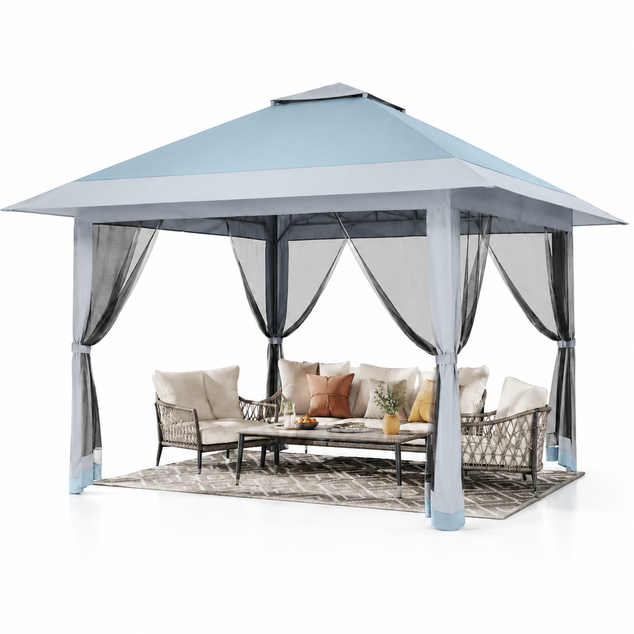 🔥Limited-Time Deal🔥13x13 Outdoor Pop Up Gazebo Tent – Large Shade Canopy with Mesh Netting, Double Vented Roof, 4 Sandbags & Wheeled Bag for Patio & Backyard