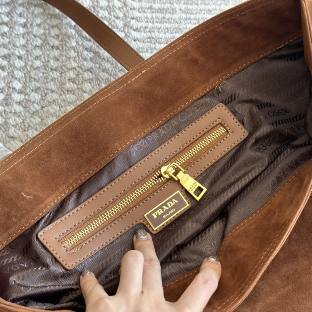 Prada Suede Double Tote Bag Cocoa Brown 35Cm