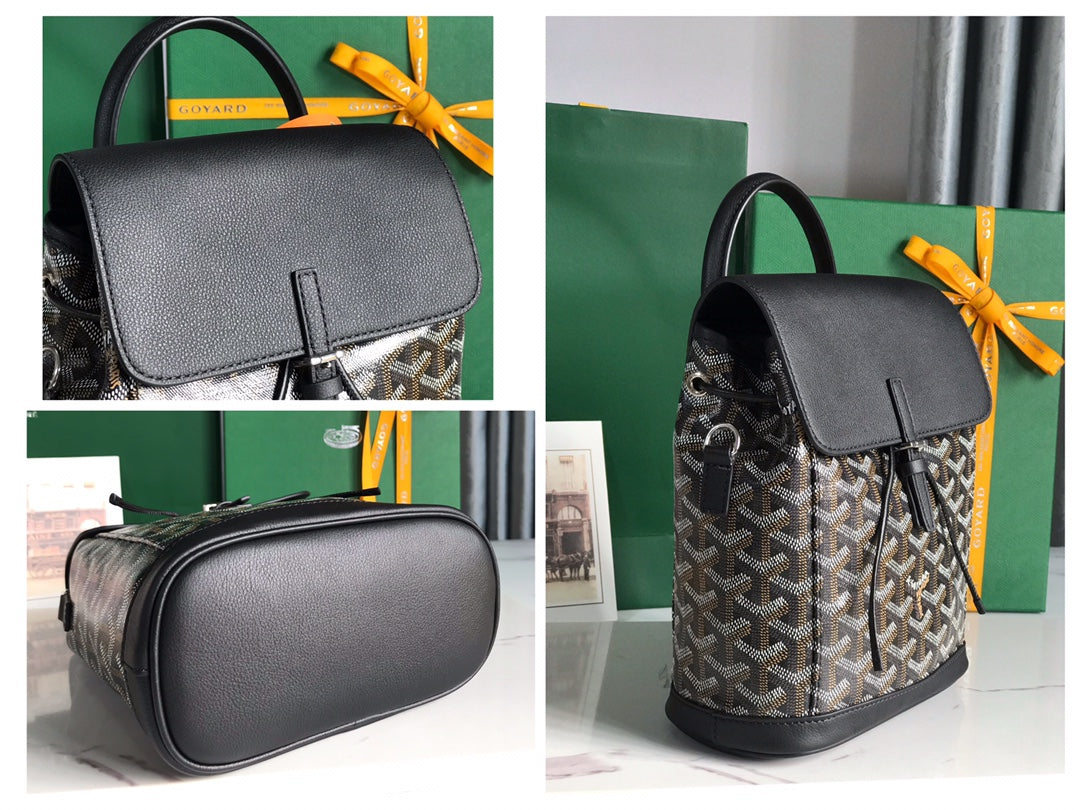 Goyard Alpin Mini Backpack 21cm Black Lambskin And Goyardine Canvas