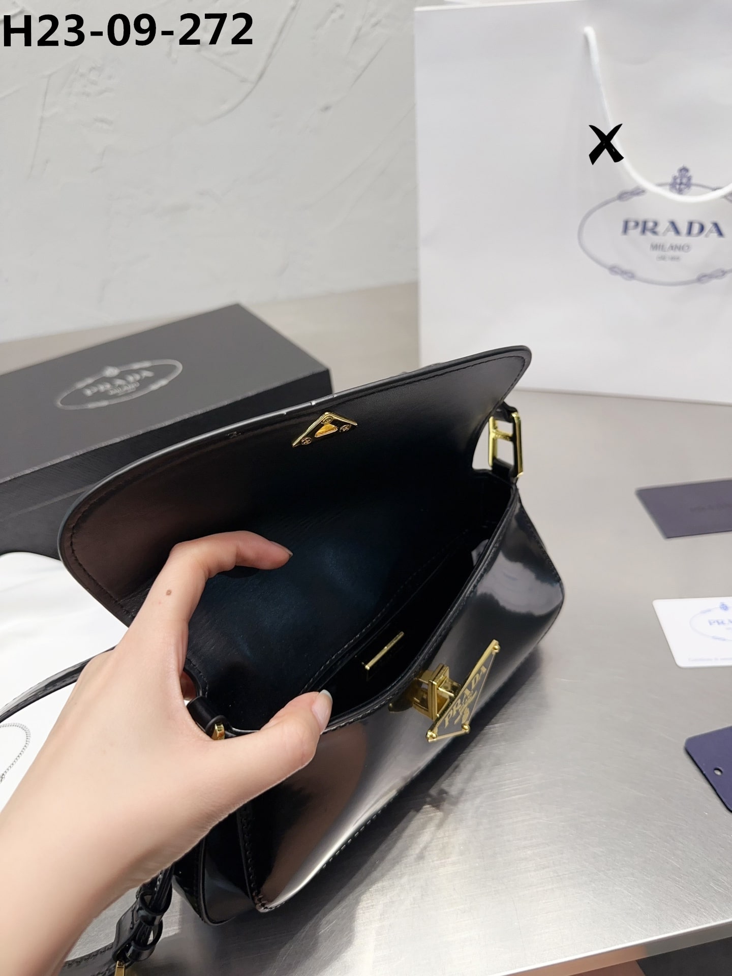 Prada Brushed Leather Bag Black 27Cm