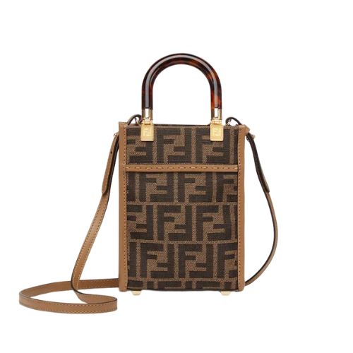 Fendi Mini Sunshine Shopper Brown Ff Fabric Mini Bag 18Cm