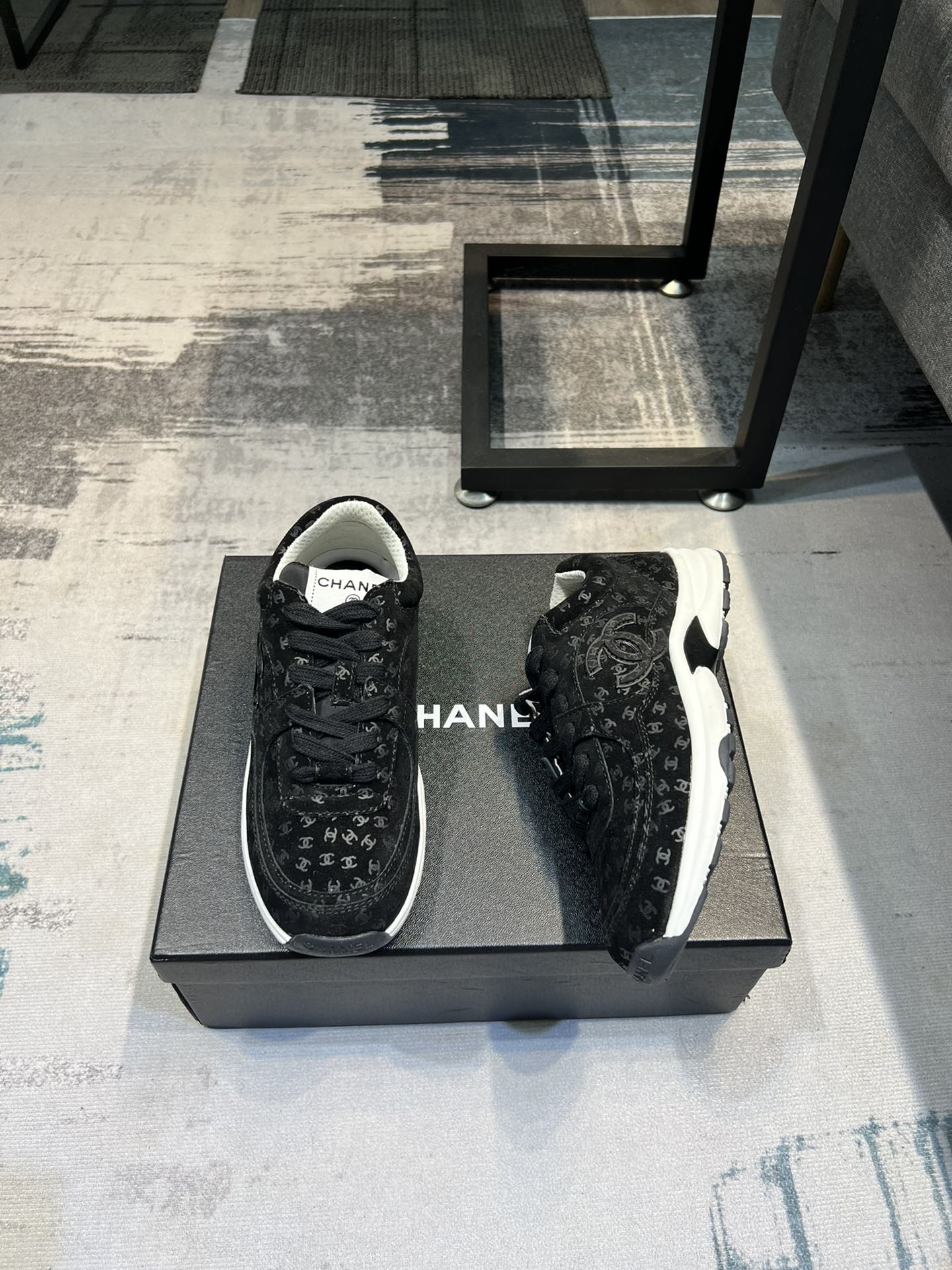 Chanel Cc Embossed Logo Suede Black