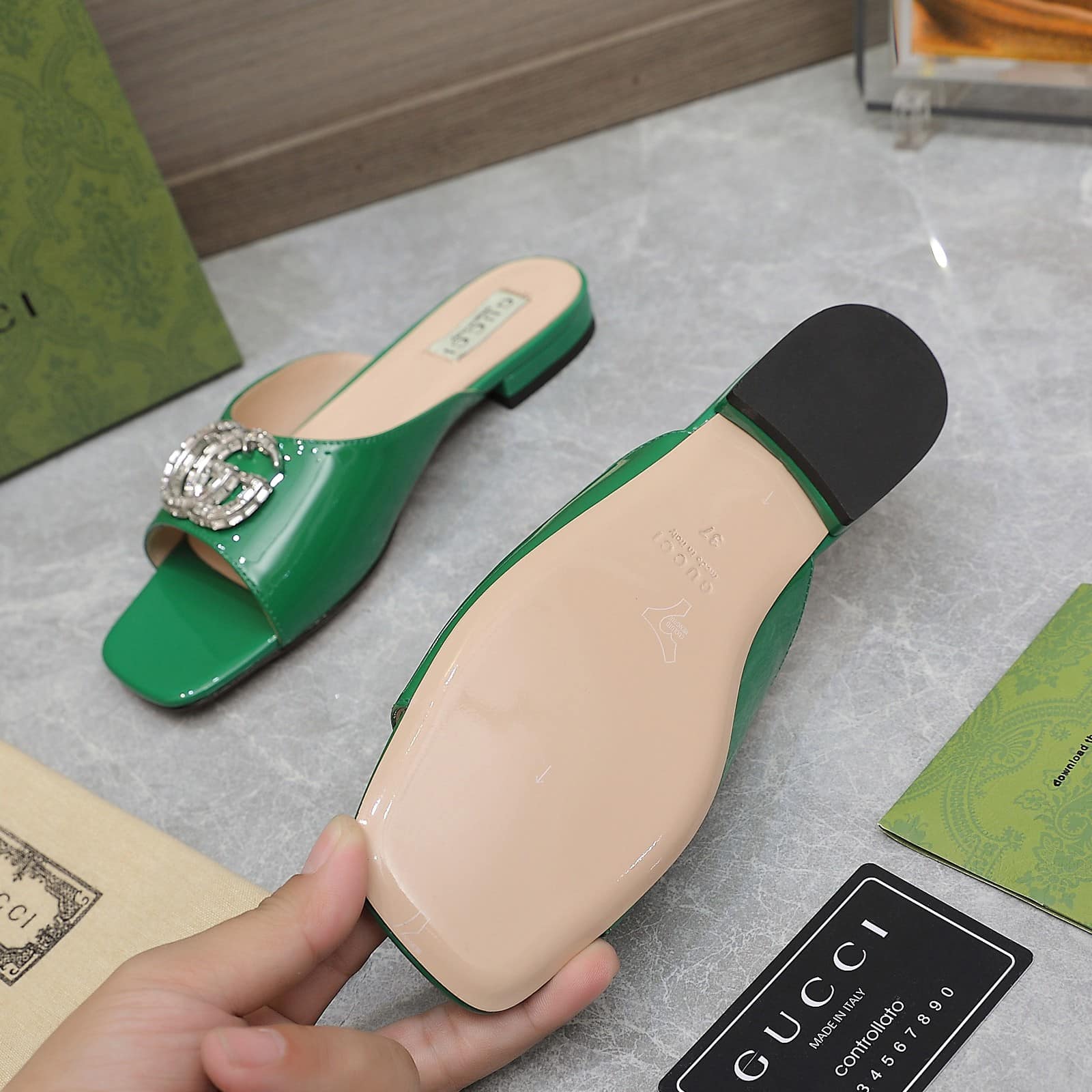 Gucci Gg Crystal Slippers Green
