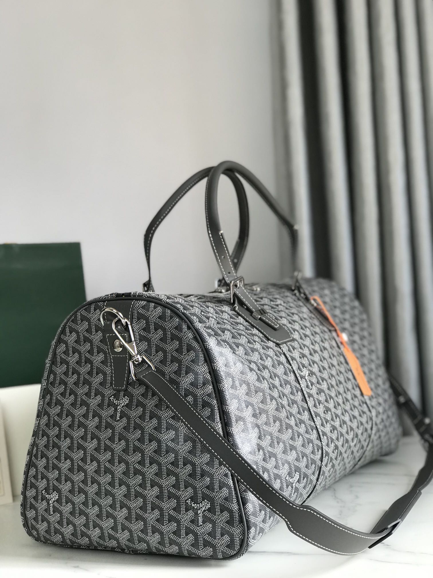 Goyard Boston 50 Bag Cm Gray Goyardine Canvas And Calfskin Trim