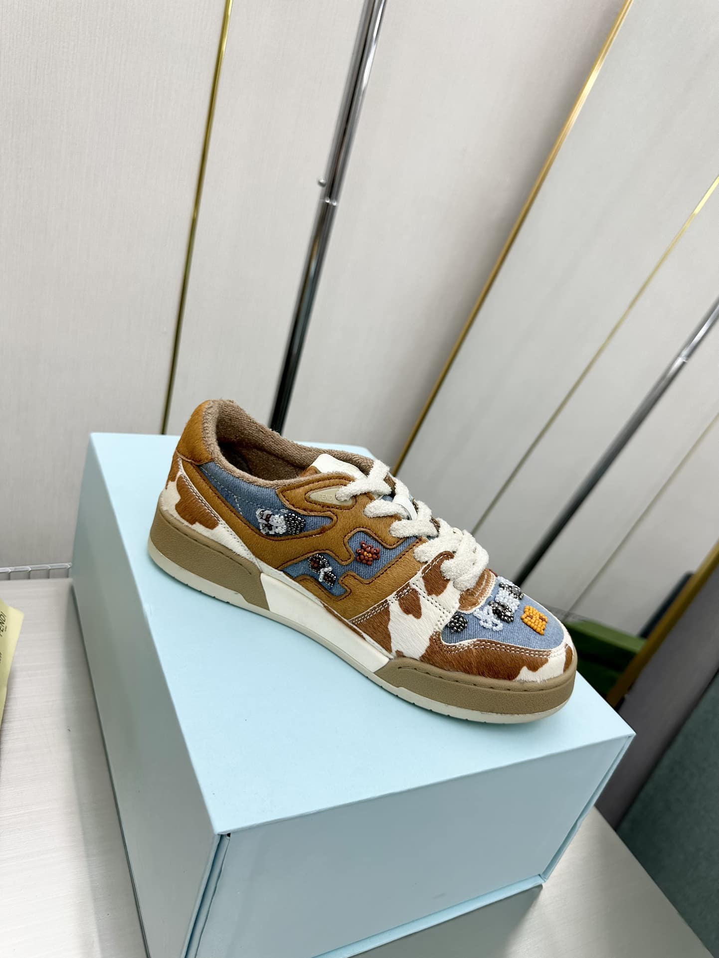 Fendi Match Suede Low Tops Brown And Blue