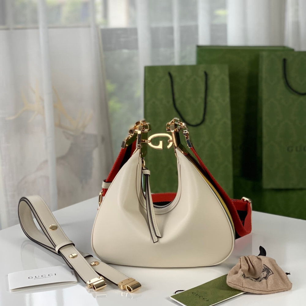 Gucci White Leather Attache Small Shoulder Bag