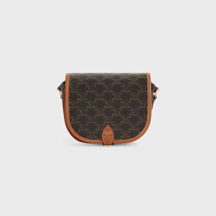MEDIUM FOLCO BAG IN TRIOMPHE CANVAS AND CALFSKIN TAN