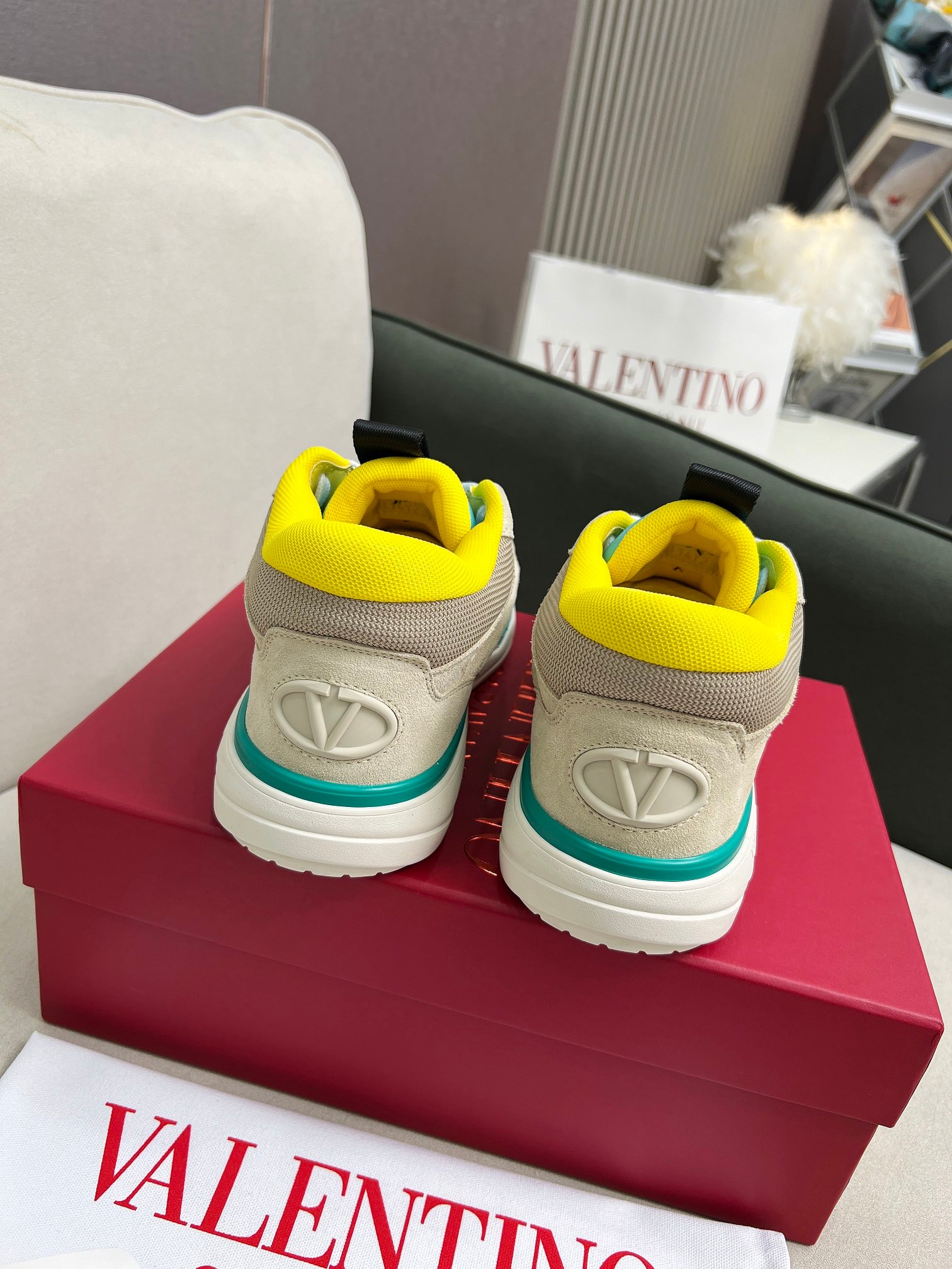 VALENTINO CALFSKIN LEATHER MID-TOP RUNBOOT SNEAKER