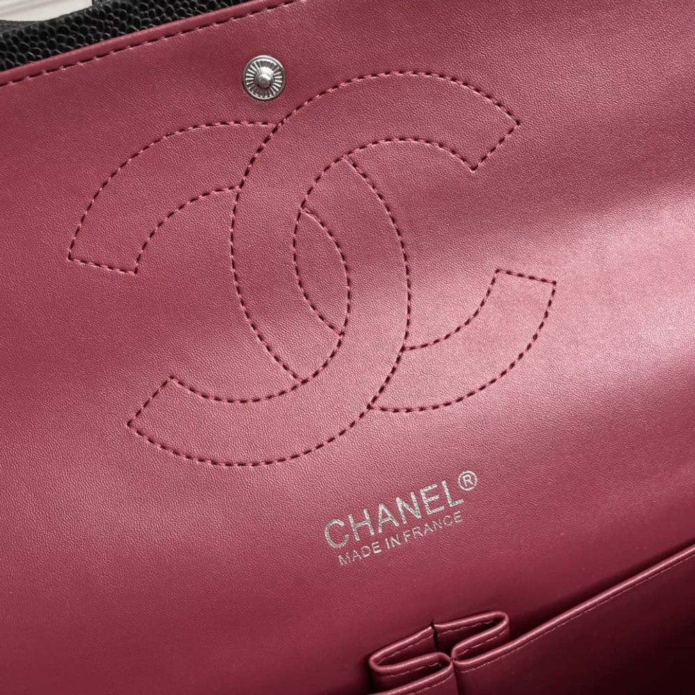 Chanel Maxi Classic Handbag Sliver Hardware Black 33Cm