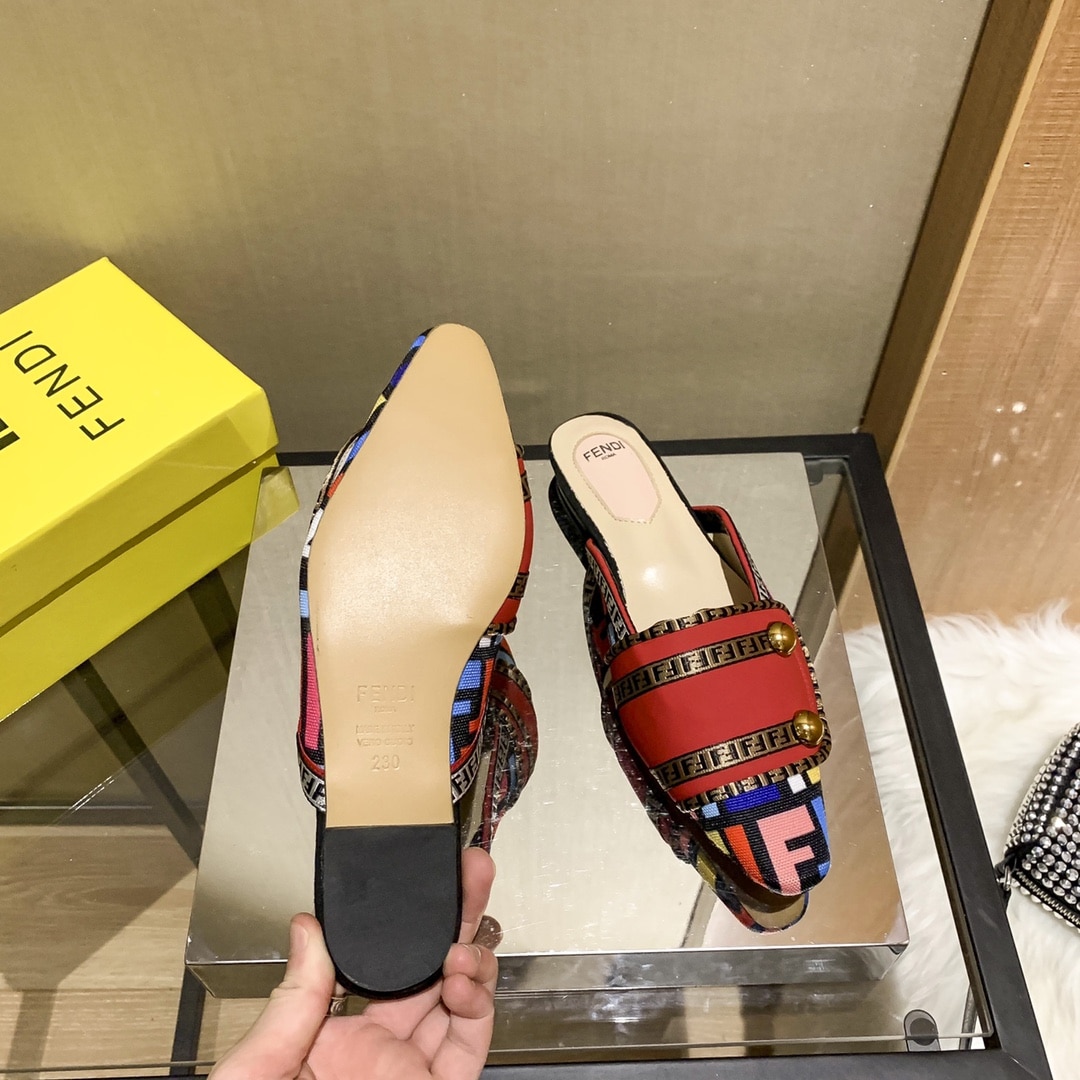 Fendi Flat Loafers Ff White Strap Red