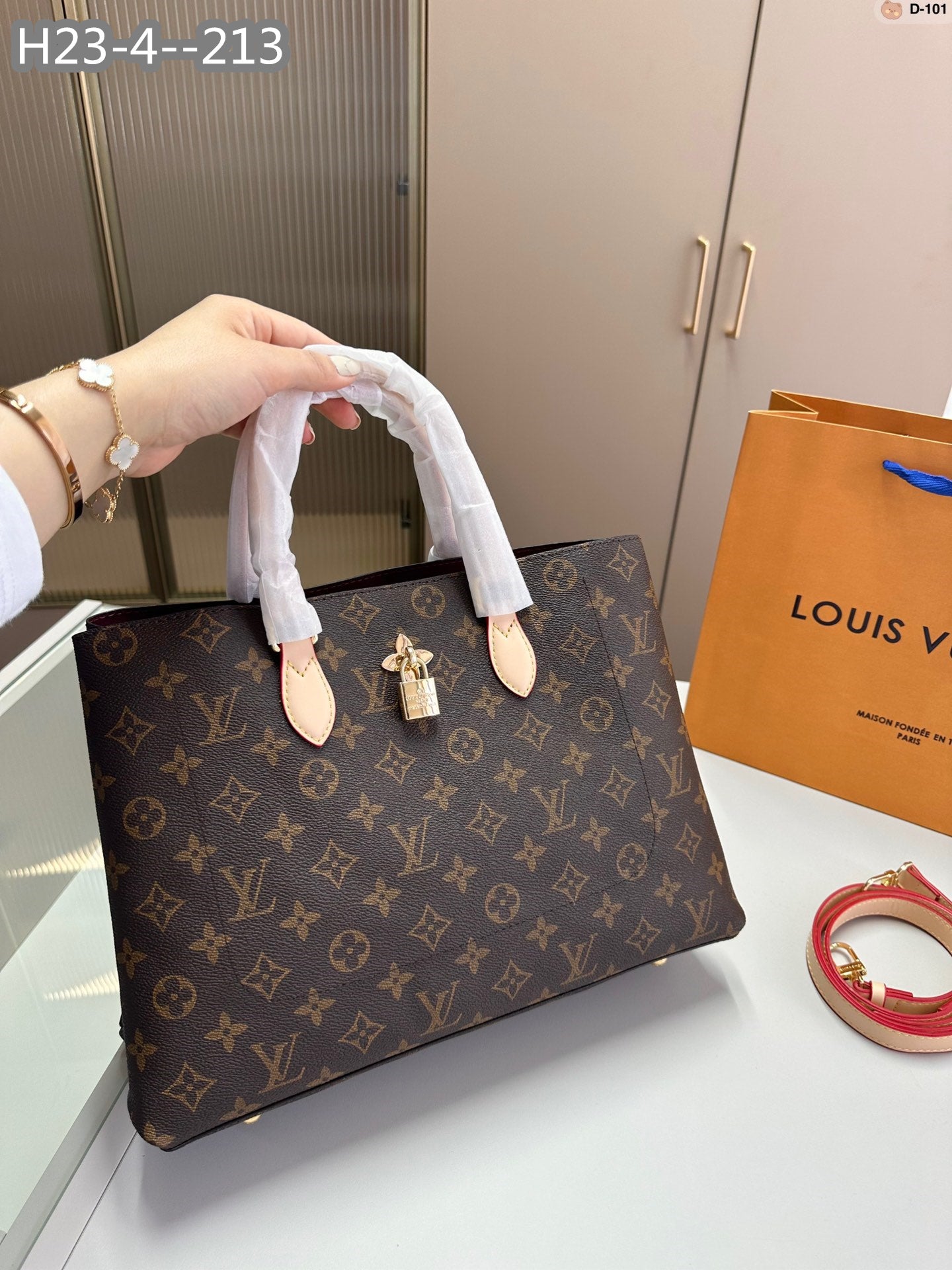 Louis Vuitton Flower Tote Bag 34Cm Brown With Line Beige M43551