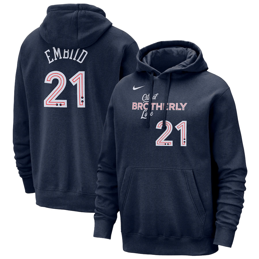 Joel Embiid Philadelphia 76ers  2023/24 City Edition Name & Number Pullover Hoodie - Navy