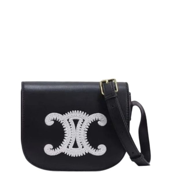 CELINE FOLCO CUIR TRIOMPHE IN SMOOTH CALFSKIN WITH TRIOMPHE EMBROIDERY BLACK 19CM