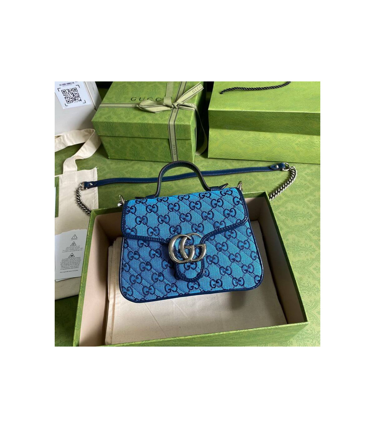 Gucci GG Marmont Multicolour Mini Top Handle Bag Blue