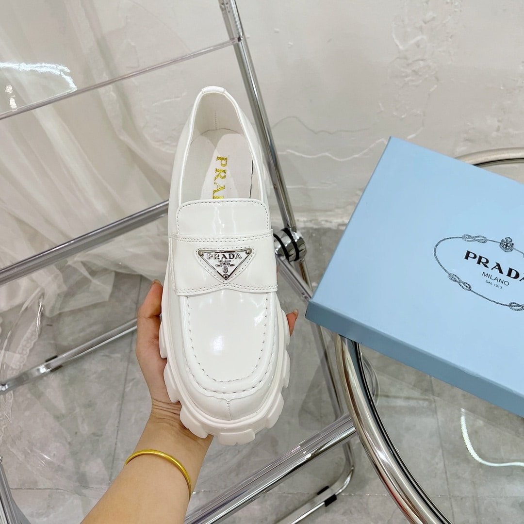 Prada Monolith Brushed White Leather Loafers 2De129B4Lf0009