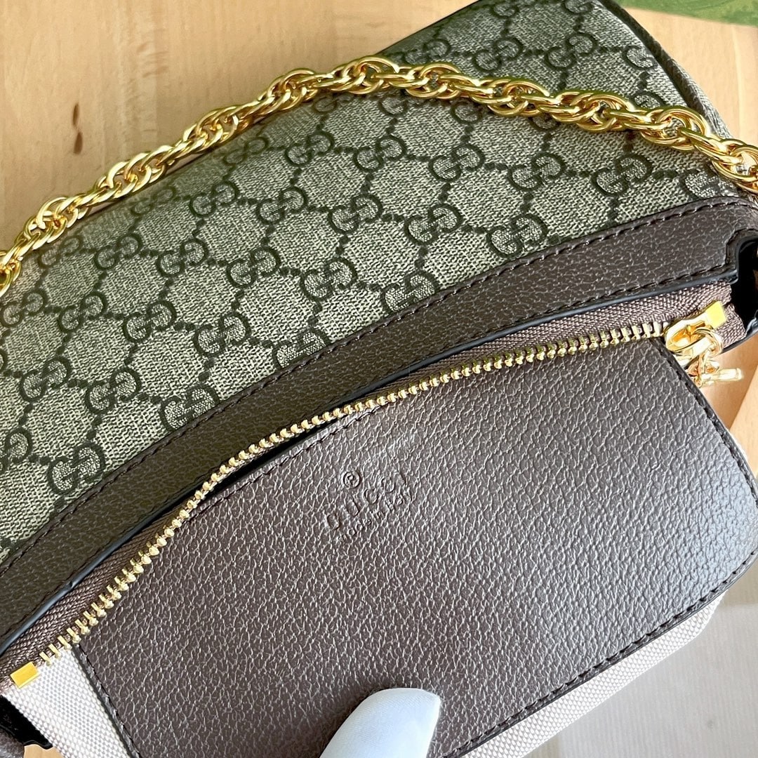 Gucci Ophidia Small Shoulder Bag Beige And Dark Brown 25Cm 735132 FABLE 9442
