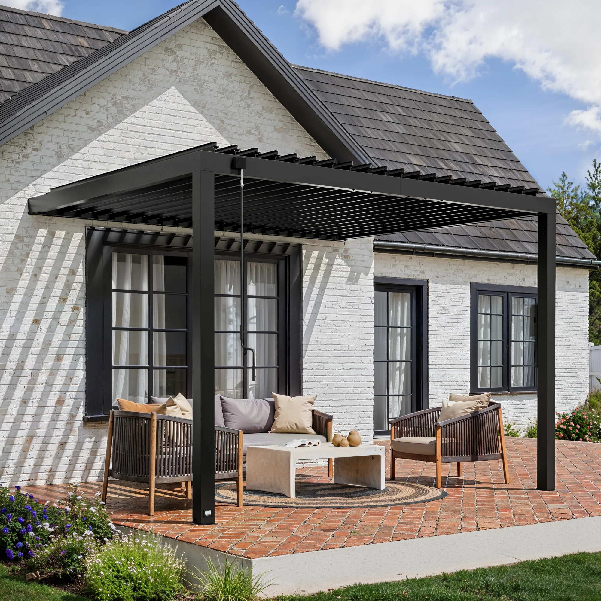 12x10 Evanston Wall Mounted Louvered Pergola