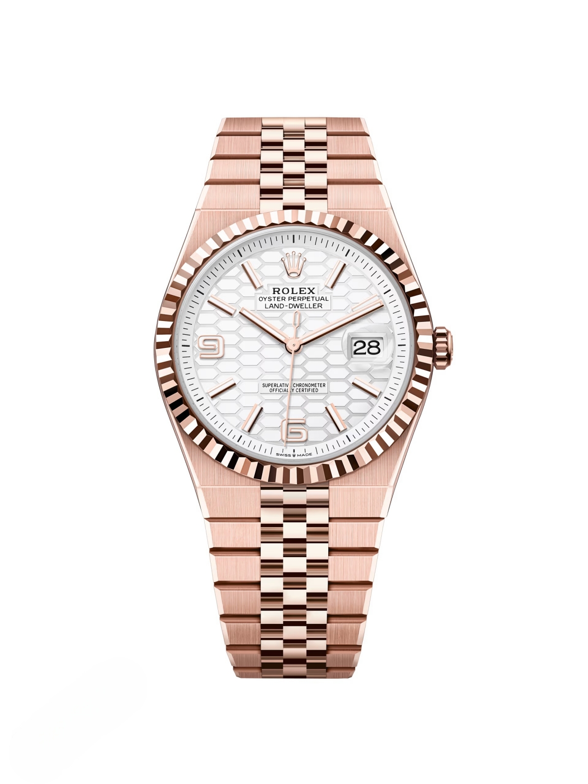 Rolex Land-Dweller 127335-0001 White Honeycomb Dial Everose Jubilee Bracelet 40mm