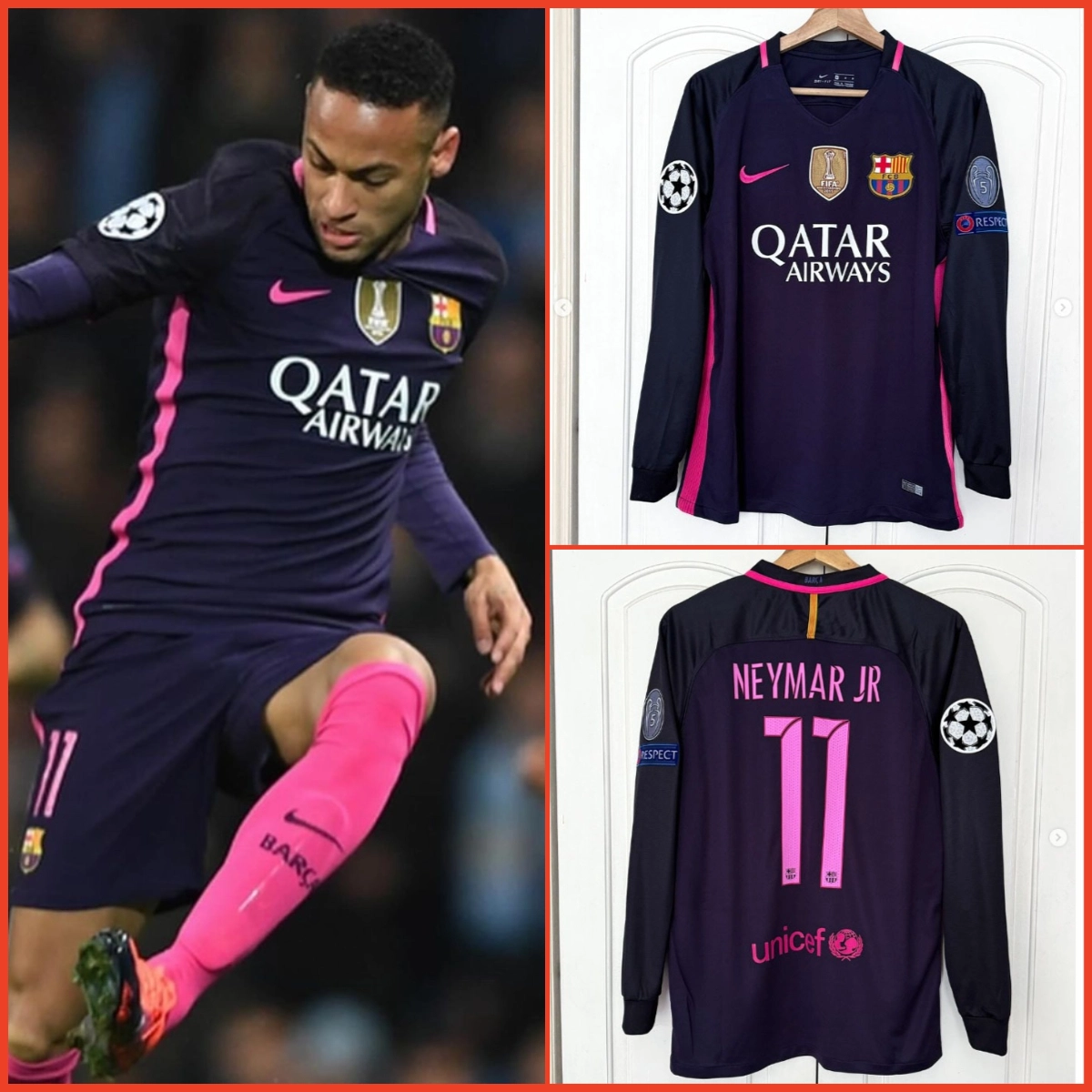 Retro 2016-17 Barcelona away MESSI PIQUE XAVI A.INISTA SUAREZ NEYMAR JR Football jersey retro