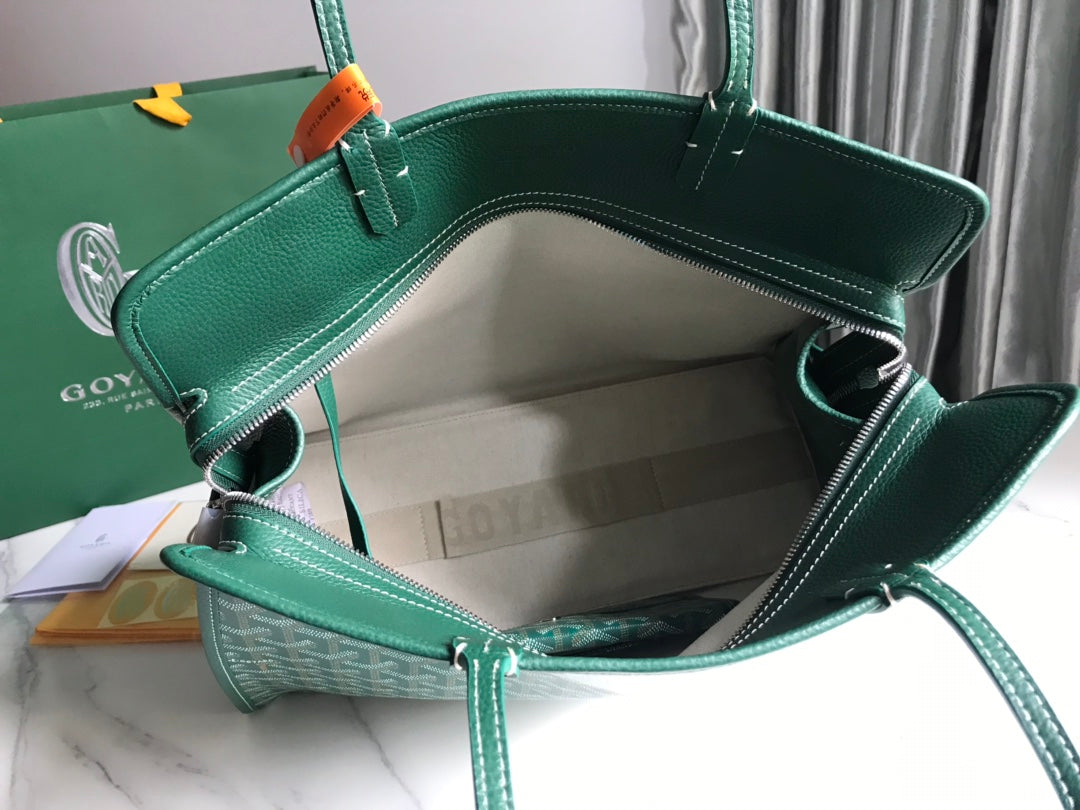 Goyard Hardy Pm Bag 40 Cm Green Goyardine Canvas And Taurillon Leather Trim