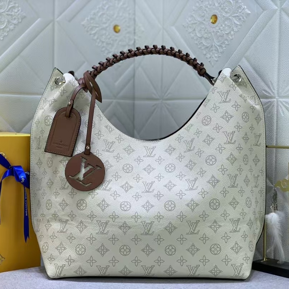 Louis Vuitton Carmel Hobo Mahina Leather White And Brown 40Cm