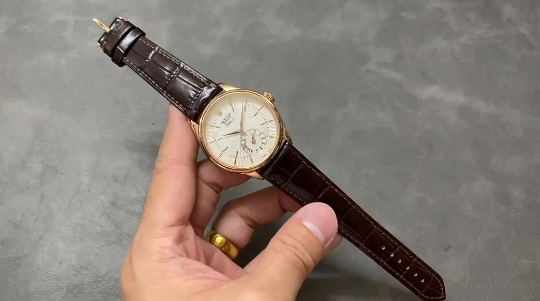 【Super Clone】Rolex Cellini Dual Time 50525 Silver Dial Brown Leather Strap 39mm Mens Replica Watch