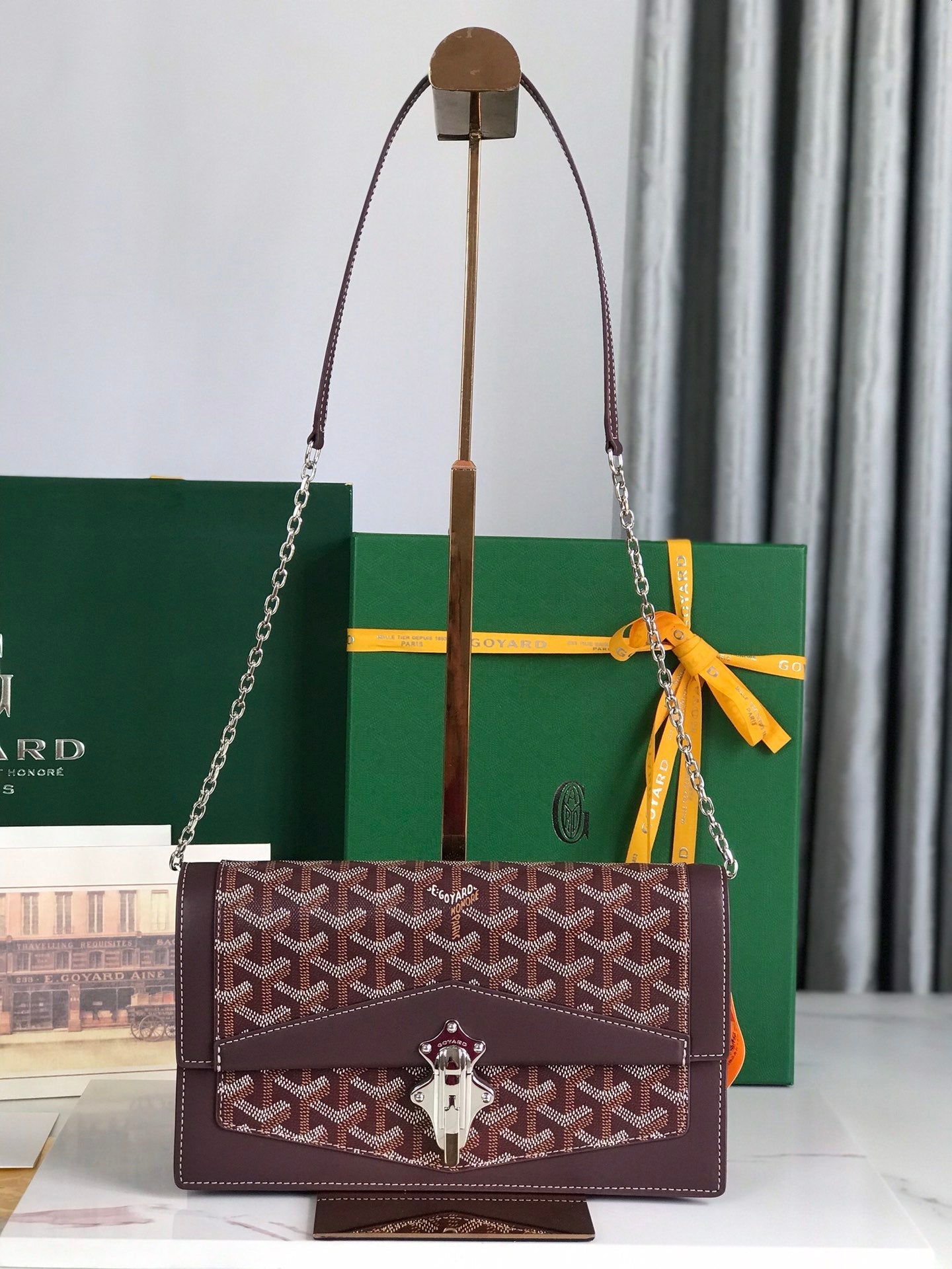 Goyard Duchesse Marie-Caroline Bag 25cm Wine Red Goyardine Canvas And Smooth Calfskin