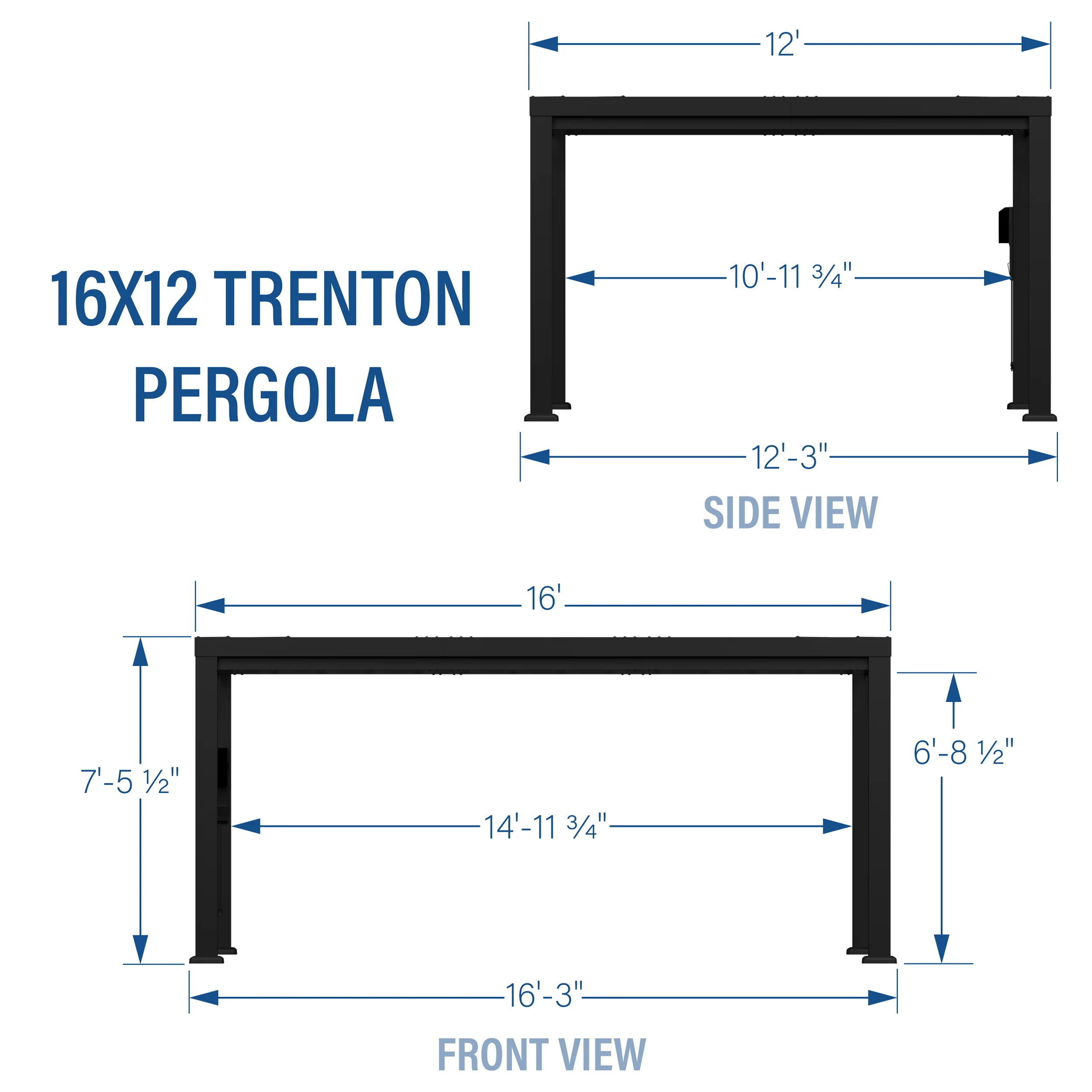 16x12 Trenton Modern Steel Pergola With Sail Shade Soft Canopy